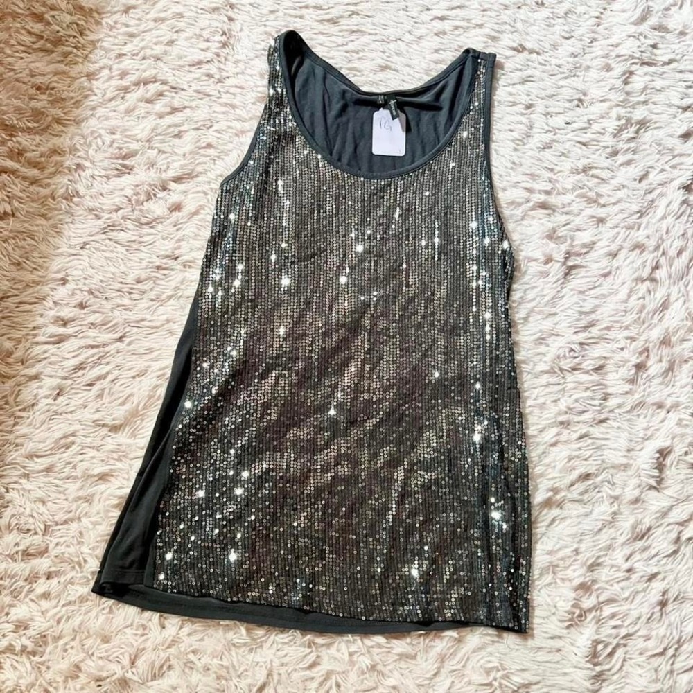 Metallic Sequined‎ Glam Sparkle Tank Top Womens L Gothic Fairy Grunge Statement